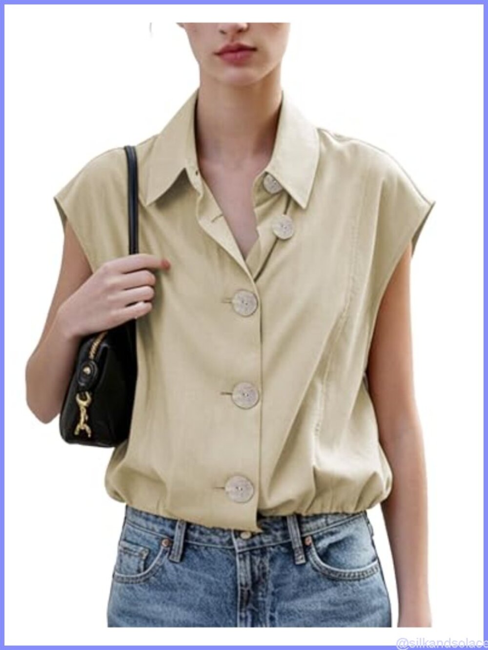 100% Cotton Cropped Cap Sleeve Tank Top V-Neck Waistcoat